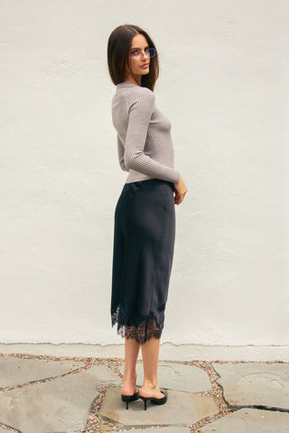 61 Jane Satiny Lace Hem Pencil Skirt