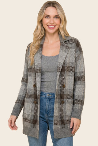 61 Jane Tailor Collar Checker Heavy Sweater Cardigan
