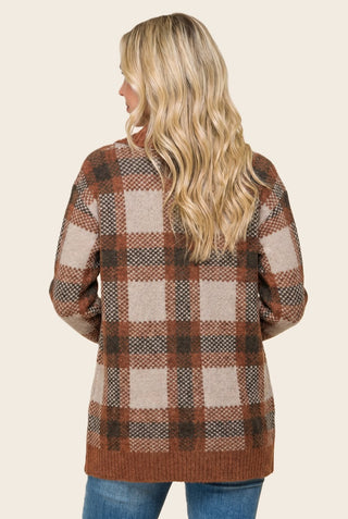 61 Jane Tailor Collar Checker Heavy Sweater Cardigan