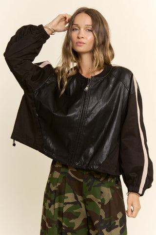 61 Jane Vegan Leather Panelled Bomber Jacket