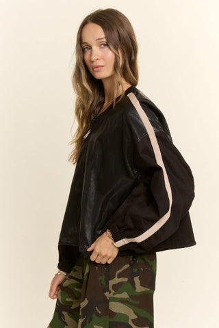 61 Jane Vegan Leather Panelled Bomber Jacket