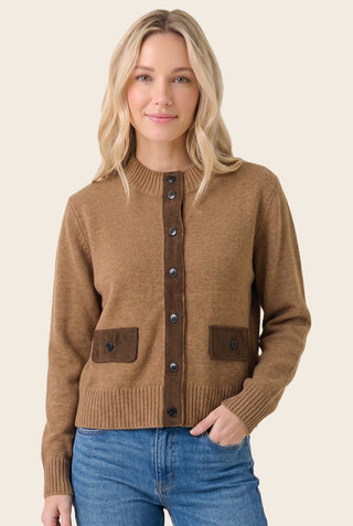 61 Jane mock Neck Suede Trim Sweater Jacket