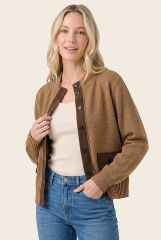 61 Jane mock Neck Suede Trim Sweater Jacket