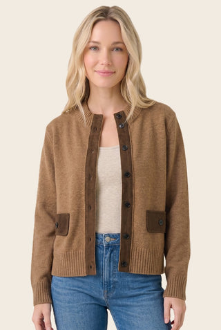 61 Jane mock Neck Suede Trim Sweater Jacket