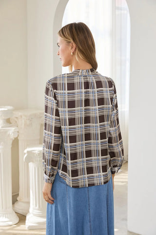 61 Jane Plaid Tie Neck Blouse