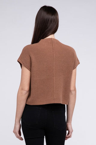 Mock Neck Short Sleeve Cropped Sweater  *Online Only* - Premium  at Lonnys NY - Just $35! Shop Womens clothing now 