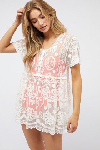 Crochet Round Neck Button Down Top  *Online Only* - Premium cover ups at Lonnys NY - Just $45! Shop Womens clothing now 