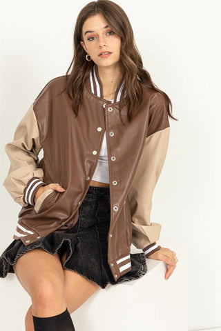 Game On PU Colorblock Baseball Jacket *Online Only* - Premium Coats & Jackets at Lonnys NY - Just $75! Shop Womens clothing now 