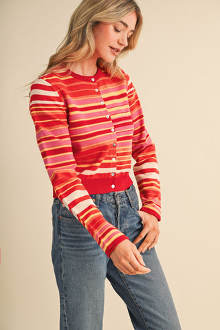61 Jane Striped Sweater Cardigan