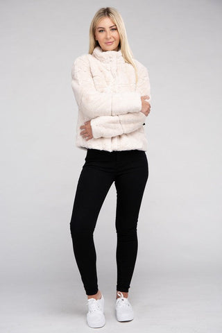 Fluffy Zip-Up Sweater Jacket *Online Only* - Premium  from Ambiance Apparel - Just $33! Shop now 