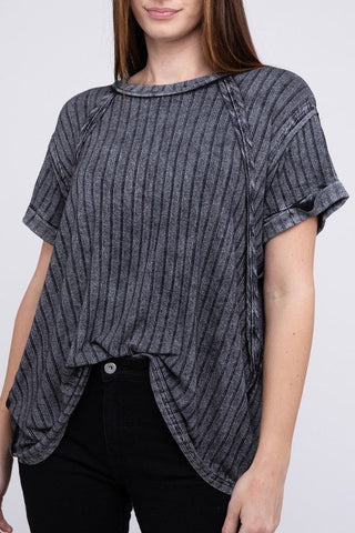 Ribbed Raglan Dolman Sleeve Boat-Neck Top - Premium  at Lonnys NY - Just $35! Shop Womens clothing now 