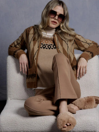 Minnie Rose Argyle Crew Sweater Jacket