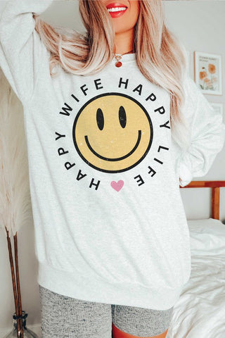 HAPPY WIFE HAPPY LIFE Graphic Sweatshirt *Online Only* - Premium  from BLUME AND CO. - Just $66.63! Shop now 