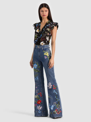 Alice + Olivia Beautiful Embellished Bell Jeans