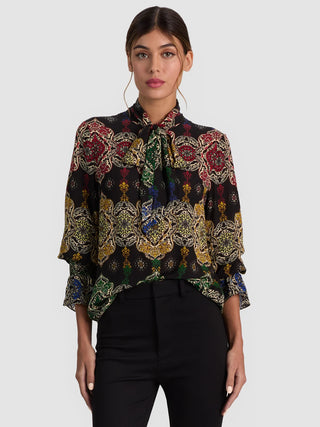 Alice + Olivia Lloyd Wrap Neck Tie Sleeve Blouse