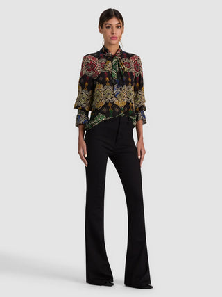 Alice + Olivia Lloyd Wrap Neck Tie Sleeve Blouse