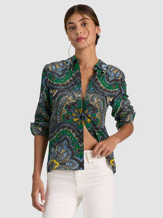 Alice + Olivia Willa Silk Button Down Blouse