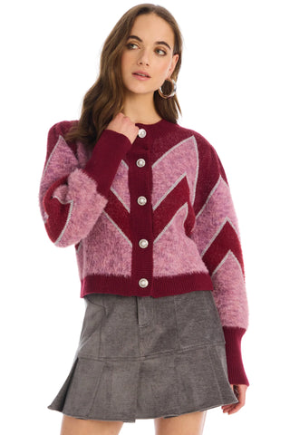 Allison NY Fuzzy Chevron Cardigan