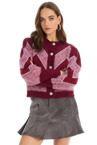 Allison NY Fuzzy Chevron Cardigan