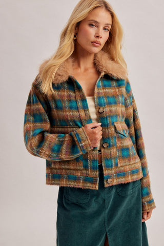 American Poet Detachable Faux Fur Plaid Jacket