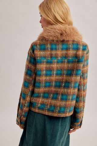 American Poet Detachable Faux Fur Plaid Jacket