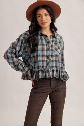 American Poet Frilled Button Down Checker Shirt