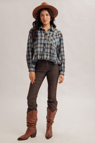 American Poet Frilled Button Down Checker Shirt