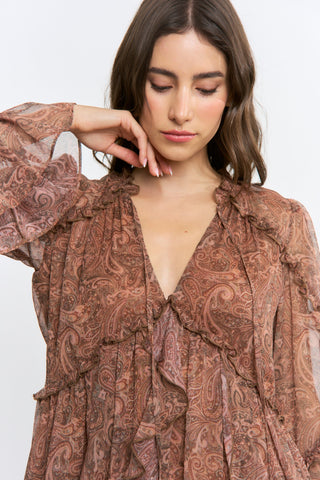American Poet Paisley Ruffle Dress