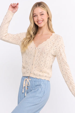 American Poet Pearl Button Cable Knit Cardigan