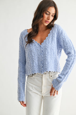 American Poet Scallop Hem Cable Cardigan