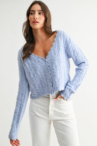 American Poet Scallop Hem Cable Cardigan