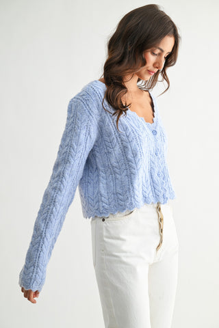 American Poet Scallop Hem Cable Cardigan