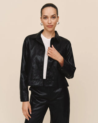 Bella Dahl Cropped Faux Leather Button Down Shirt