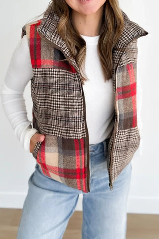 Better Days Mixed Plaid Puffer Vest