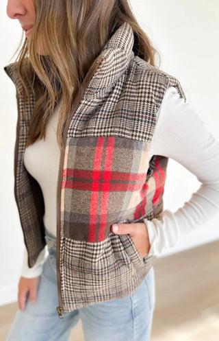 Better Days Mixed Plaid Puffer Vest