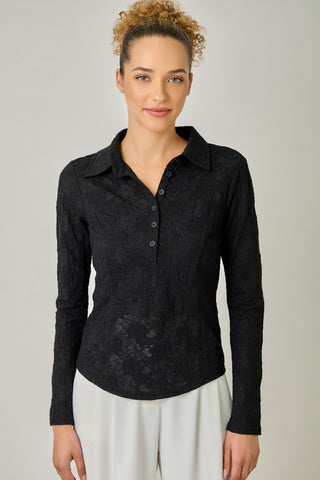 Better Days Lace Polo Neck Button Up Shirt