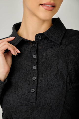 Better Days Lace Polo Neck Button Up Shirt