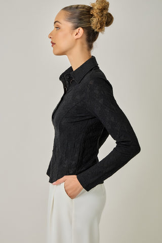 Better Days Lace Polo Neck Button Up Shirt