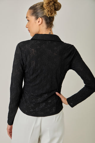 Better Days Lace Polo Neck Button Up Shirt
