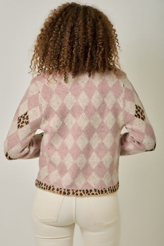 Better Days Argyle Leopard Sweater Cardigan