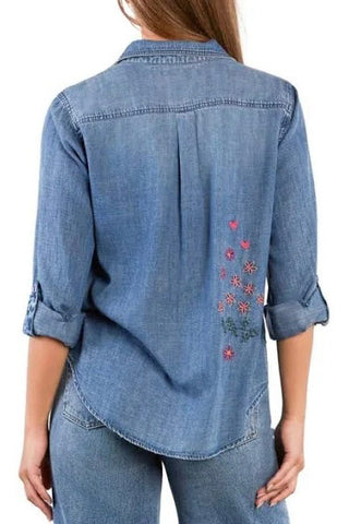 Billy T Embroidered Flowers Denim Shirt