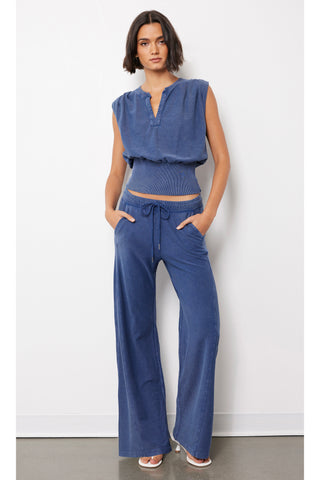 Bobi Split Neck Ribbed Sleeveless Tee