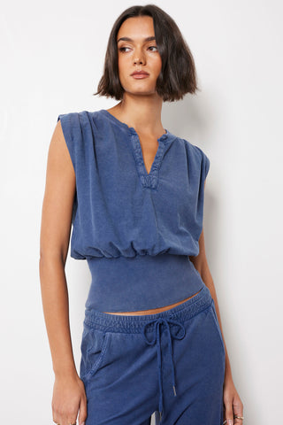 Bobi Split Neck Ribbed Sleeveless Tee