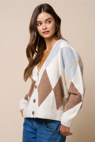 Born in March Argyle V-Neck Cardigan Sweater