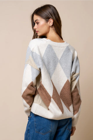 Born in March Argyle V-Neck Cardigan Sweater