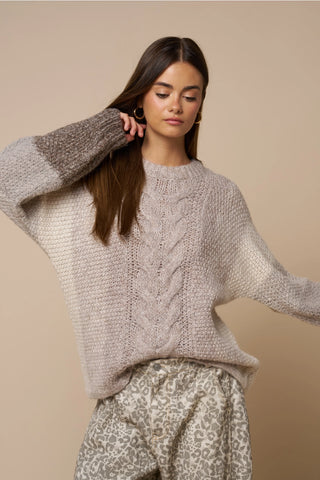 Born in March Colorblock Cable Knit Sweater