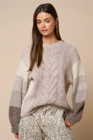 Born in March Colorblock Cable Knit Sweater