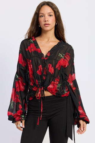 Born in March Floral Button Front Blouse