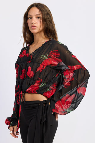 Born in March Floral Button Front Blouse