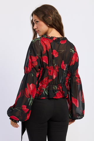 Born in March Floral Button Front Blouse